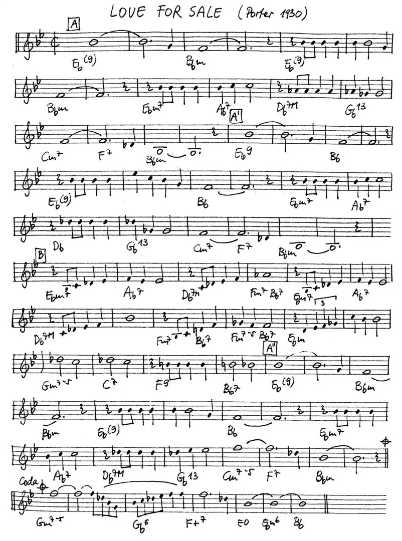 love for sale free jazz leadsheet - Courtesy of the Jungle Jazz Band